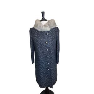 VINTAGE‎ 1950’s Gray Jacquard Tapestry Long Women’s Coat Mink Fur ILGUW Sz Small